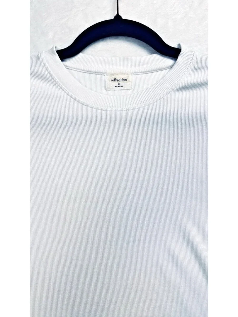 Aritzia Wilfred Free Ribbed Crop Top White XS Fitted Stretch Tee Coquette - Picture 4 of 8